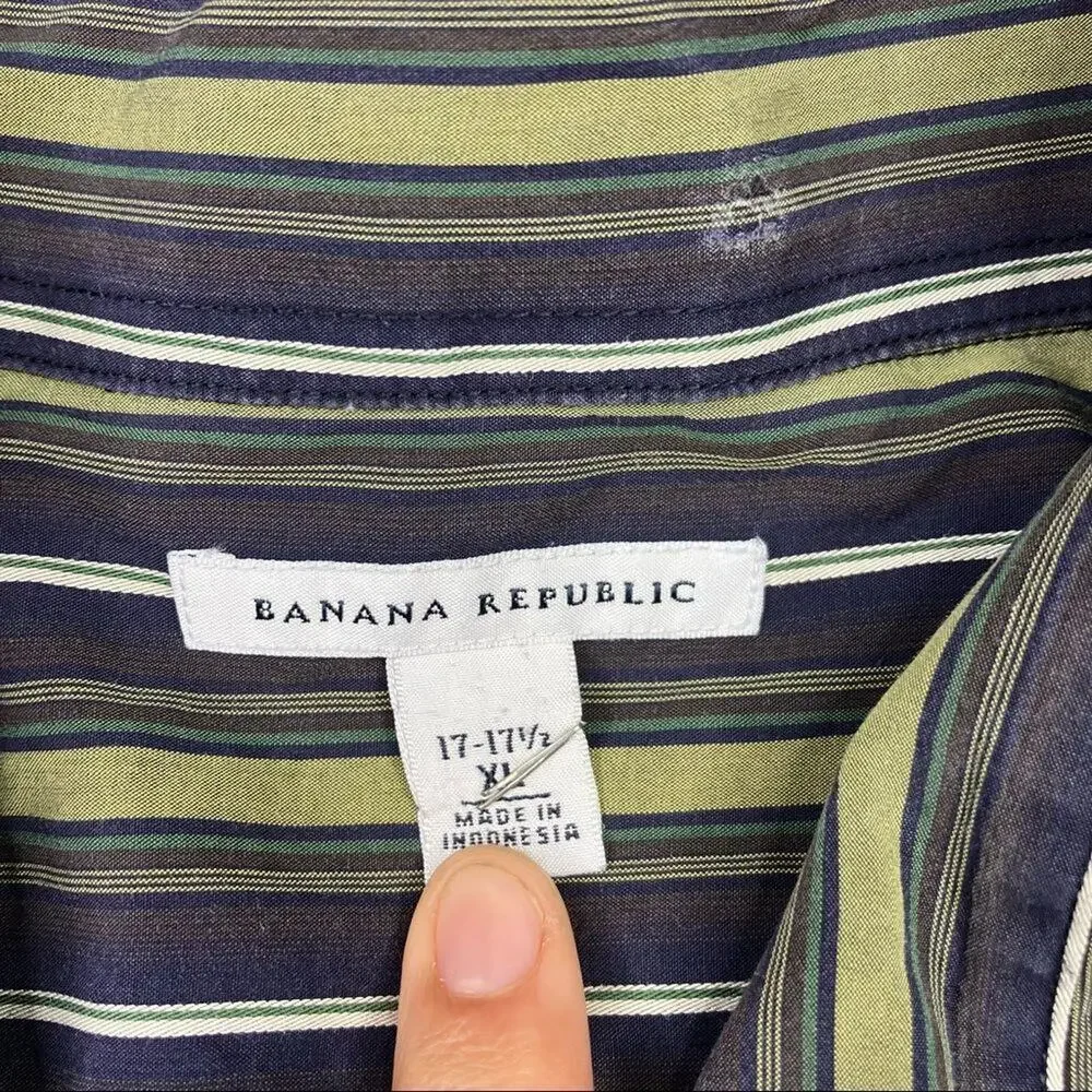 Banana Republic Mens‎ Shirt Long Sleeve Vertical stripped XL 17-17.5 Green Blue